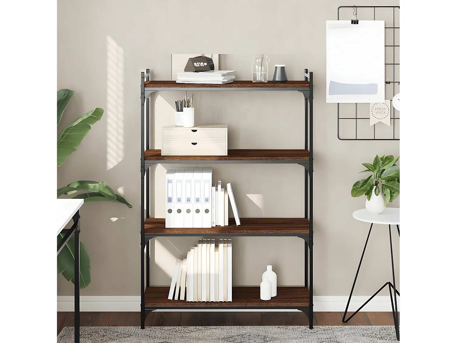 Bibliothèque 4 niveaux chêne marron 80x30x120cm bois ingénierie