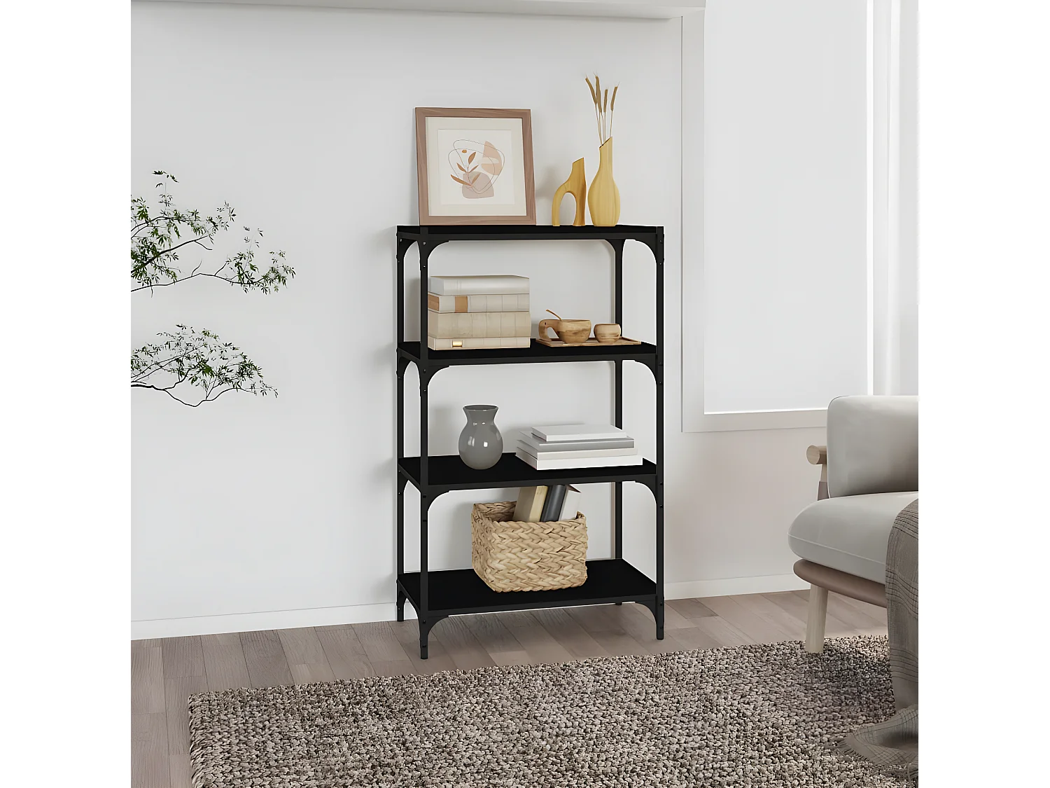 Boekenkast 60x33x70,5 cm bewerkt hout en staal zwart