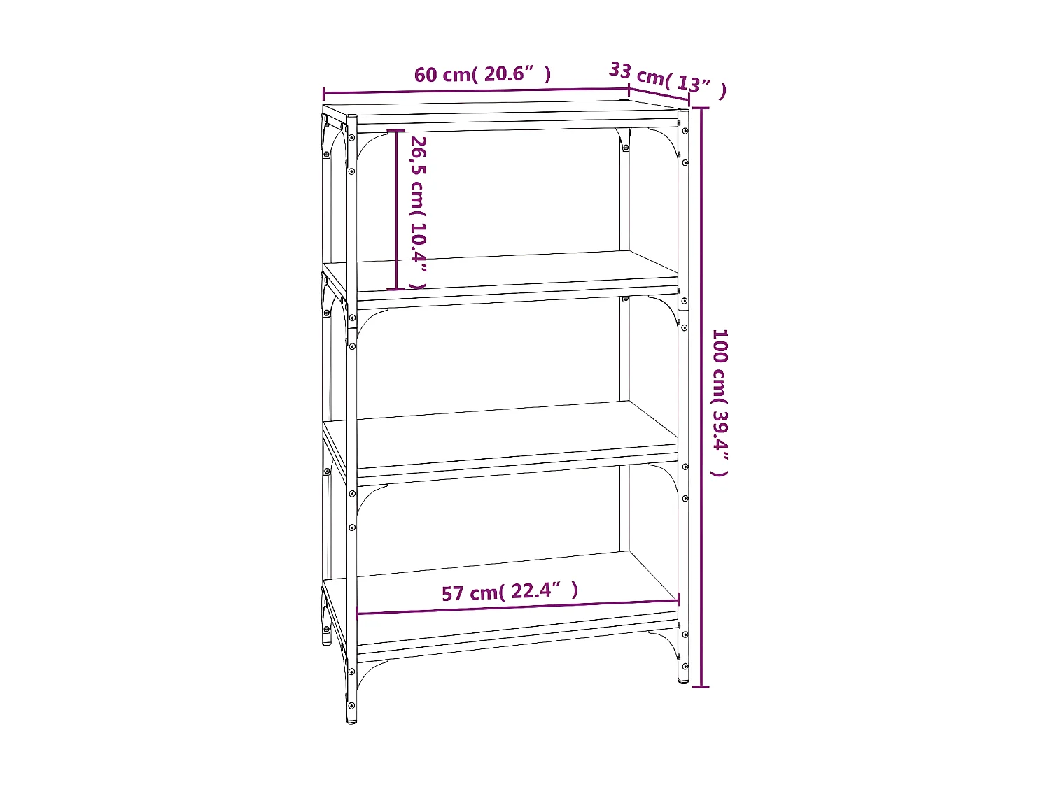Boekenkast 60x33x70,5 cm bewerkt hout en staal zwart