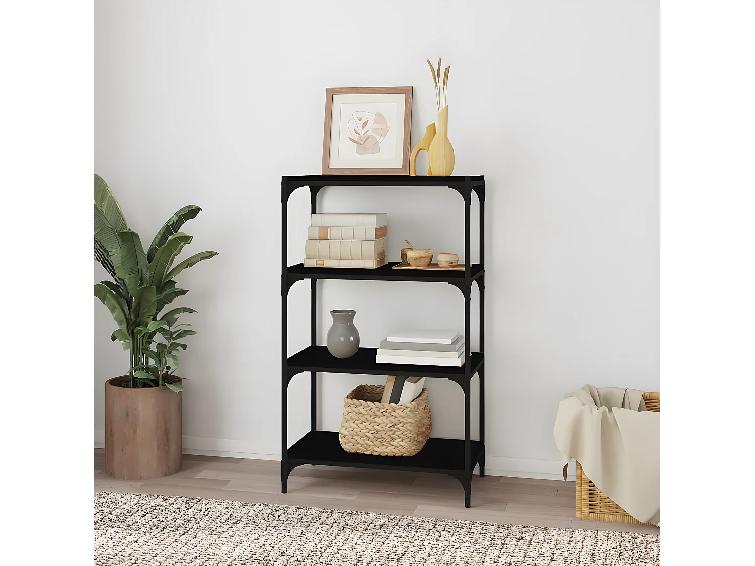 Boekenkast 60x33x70,5 cm bewerkt hout en staal zwart