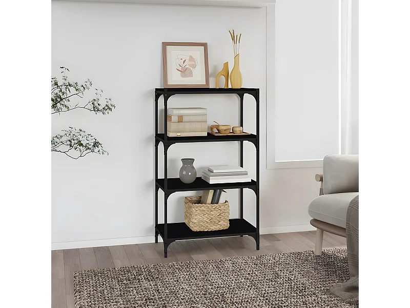 Bibliothèque Noir 60x33x100 cm Bois d'ingénierie et acier