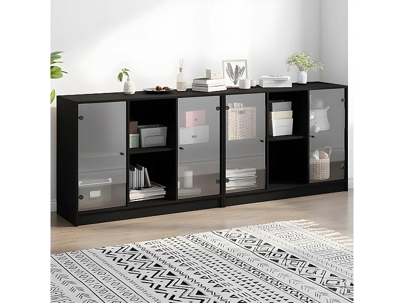 Bibliothèque avec portes noir 204x37x75 cm bois d'ingénierie