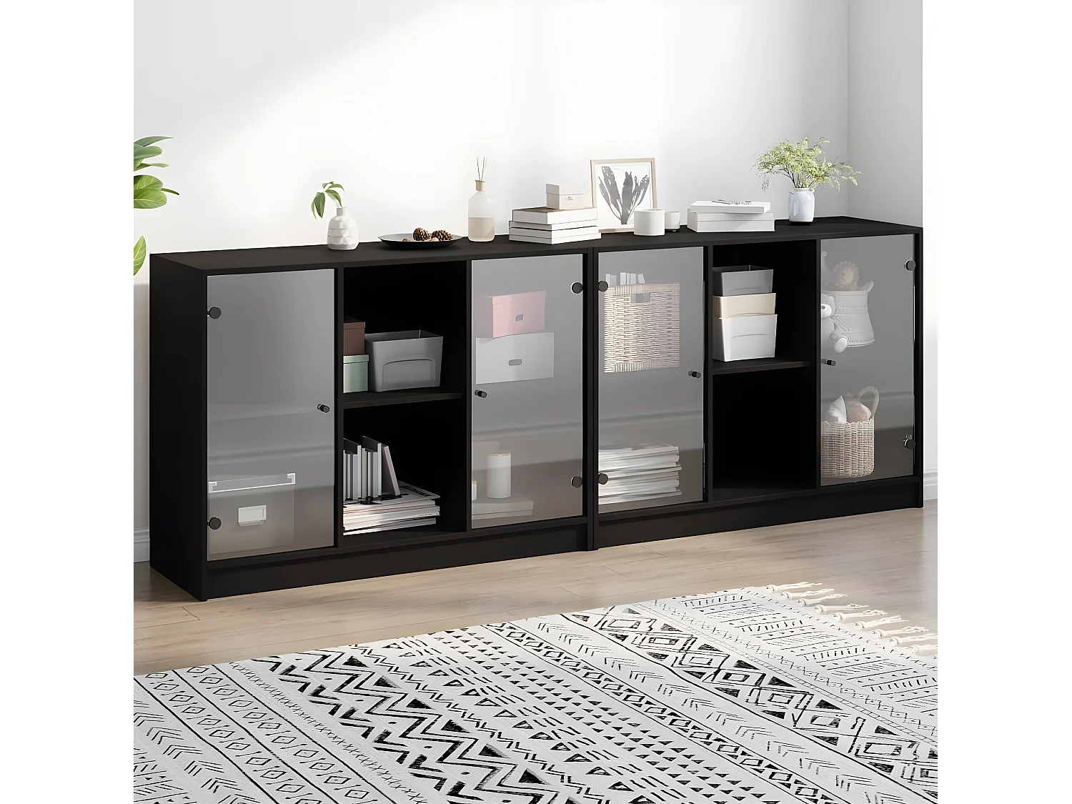 Bibliothèque avec portes noir 204x37x75 cm bois d'ingénierie