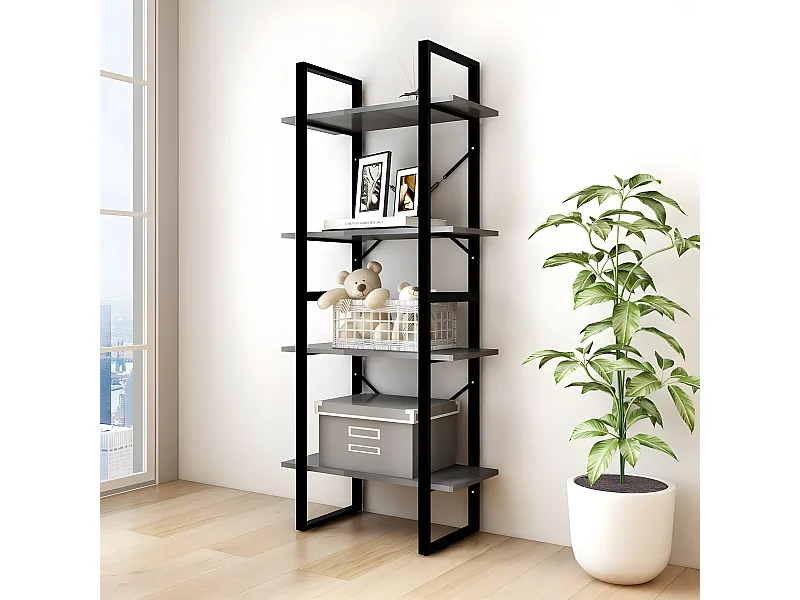 Bibliothèque à 4 niveaux Gris 60x30x140 cm Bois de pin massif