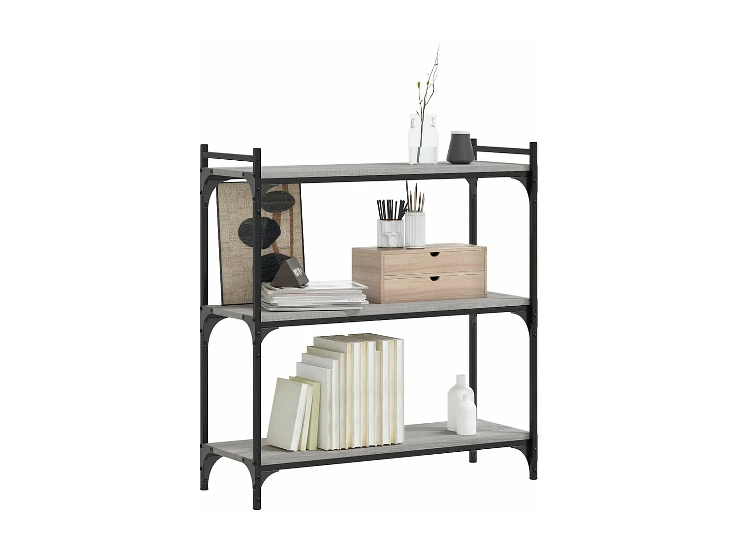 Boekenkast 3-laags 80x30x86 cm bewerkt hout grijs sonoma