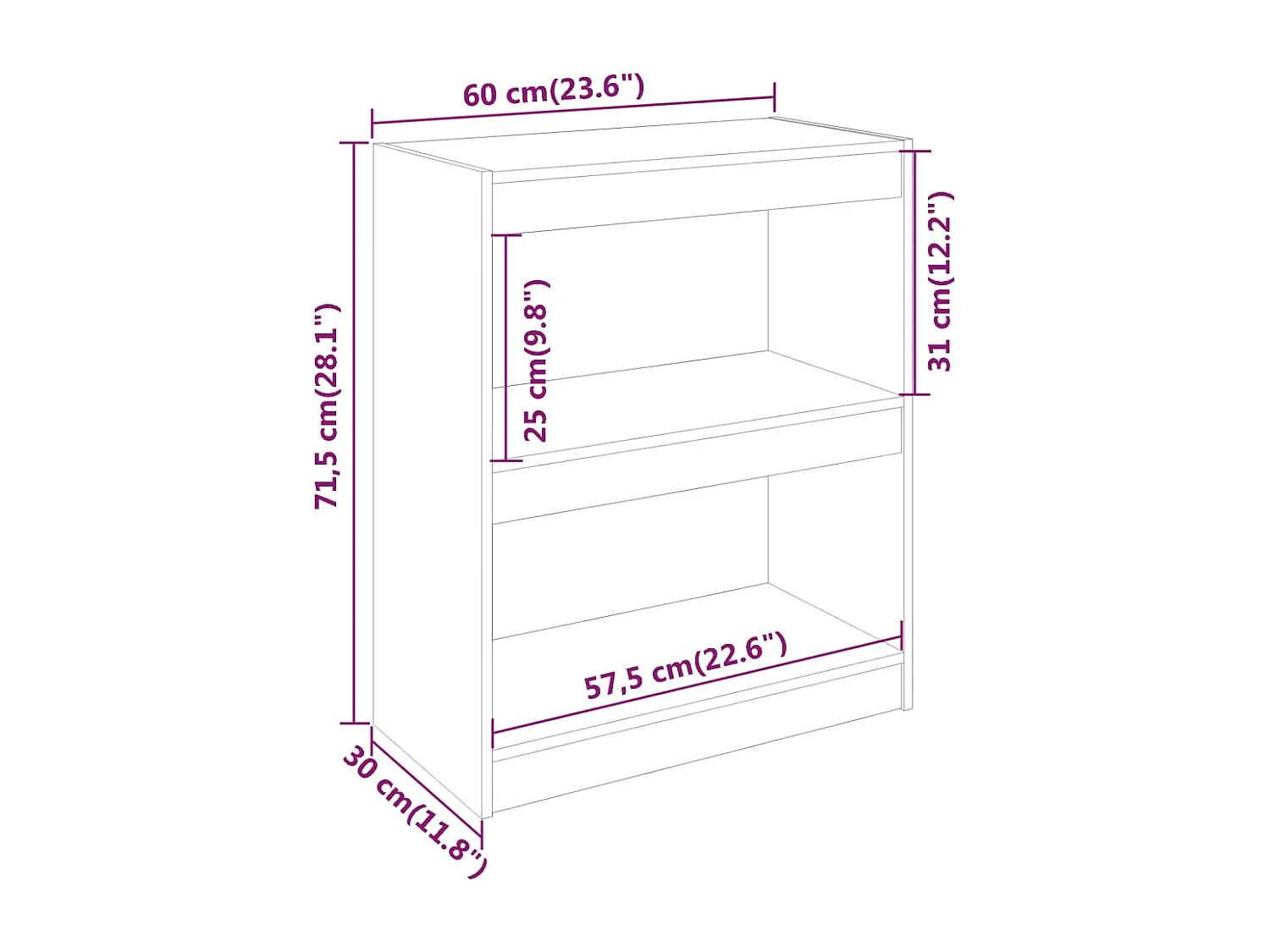Boekenkast/kamerscherm 60x30x71,5 cm massief grenenhout wit