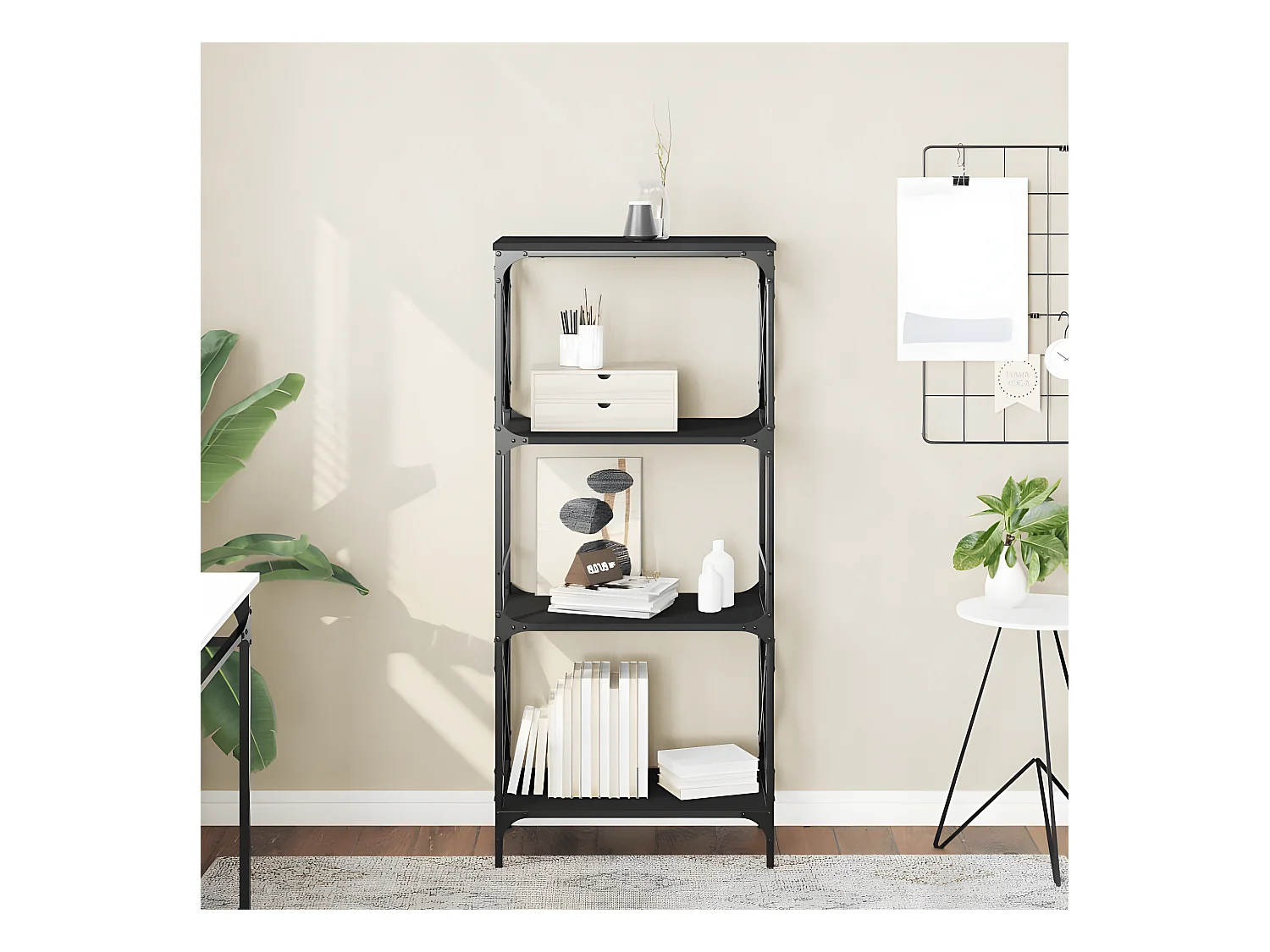 Bibliothèque à 4 niveaux noir 59x35x132 cm bois d'ingénierie