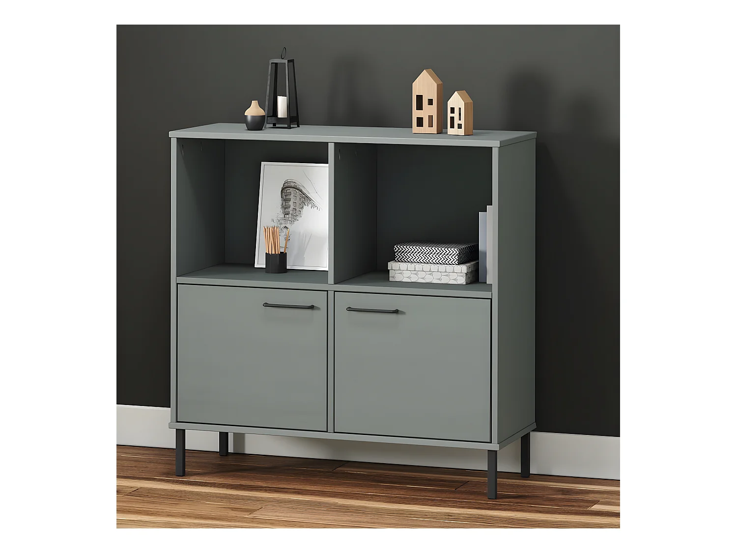 Bibliothèque avec pieds en métal Gris 90x35x90,5 cm Bois OSLO
