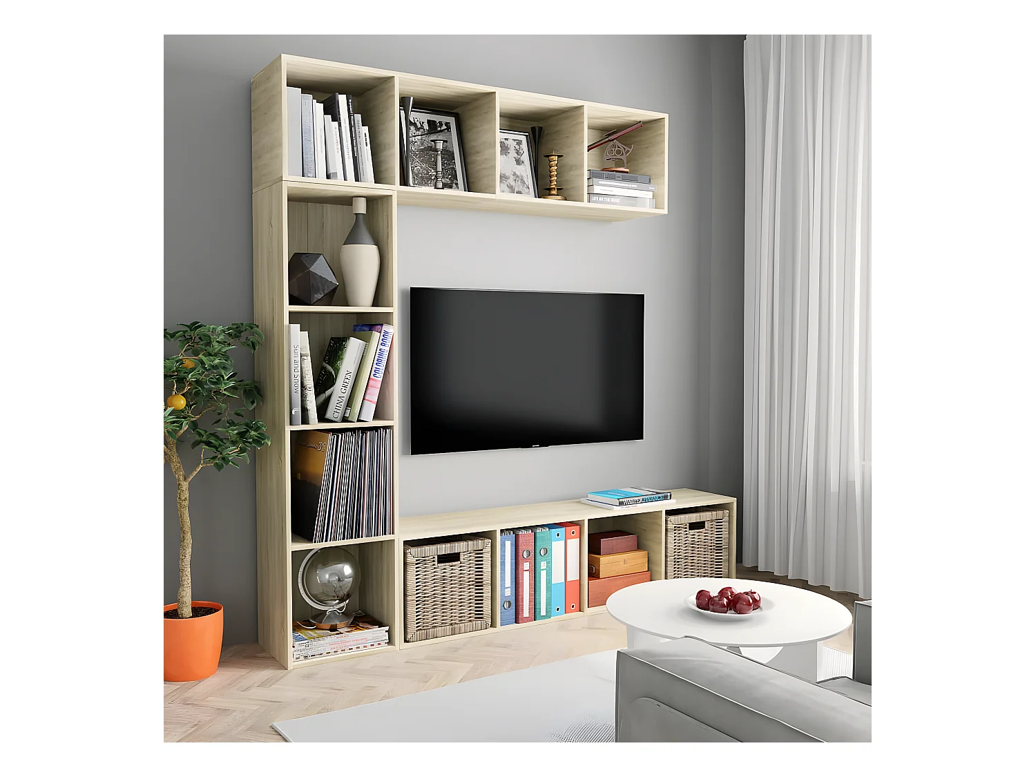 Jeu de bibliothèque/meuble TV 3 pièces Chêne sonoma 180x30x180 cm