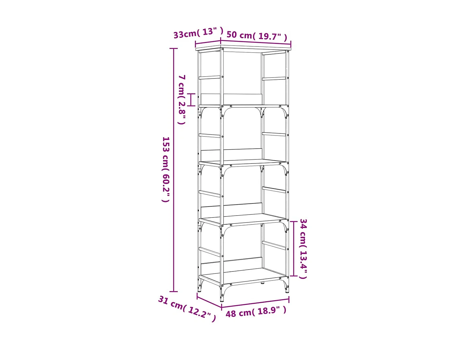 Estantería de madera de ingeniería roble Sonoma 50x33x153 cm