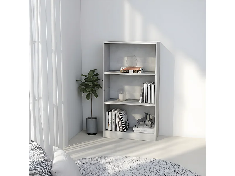 Bibliothèque 3 niveaux Gris béton 60x24x109cm Bois d'ingénierie