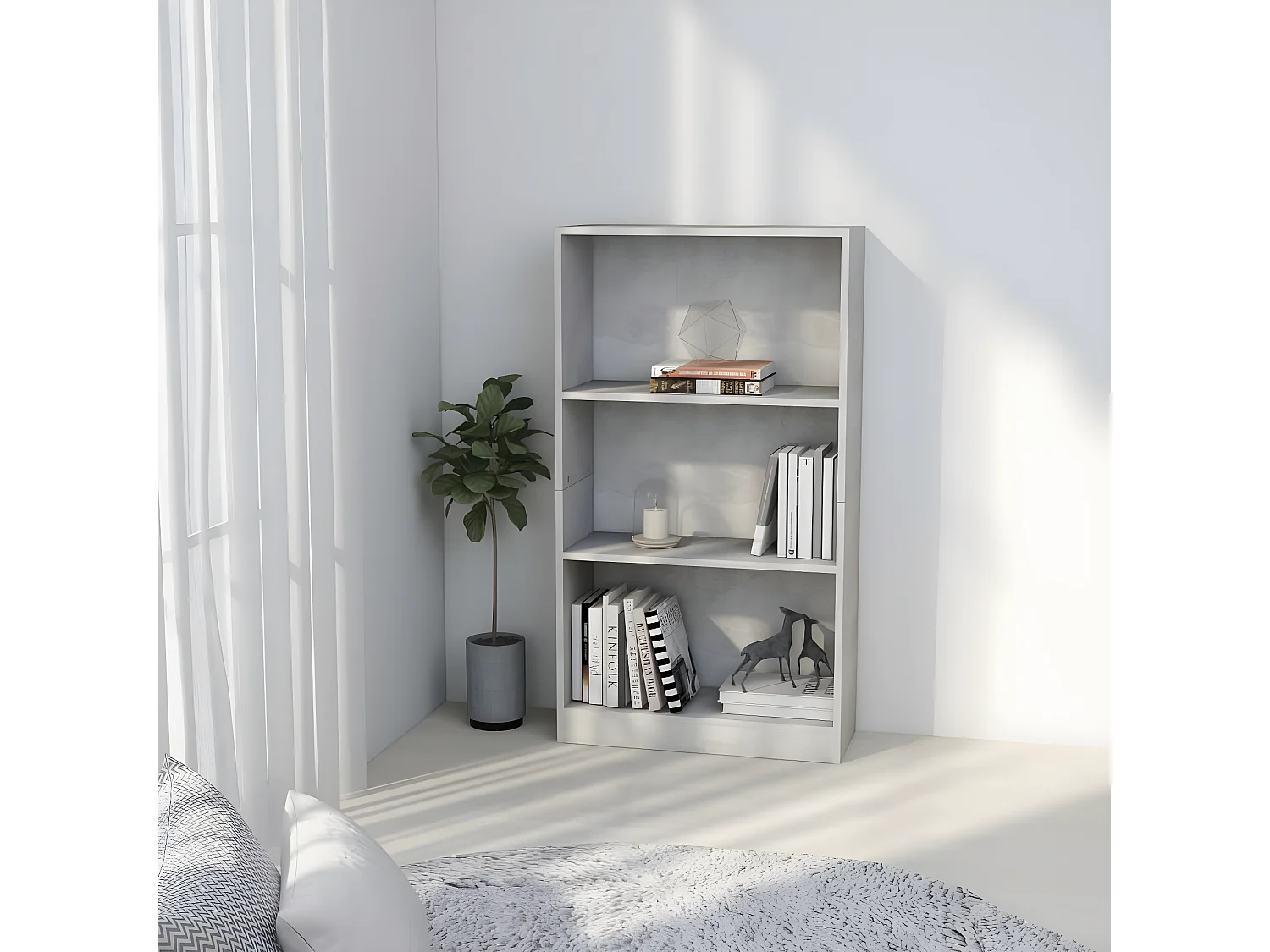 Bibliothèque 3 niveaux Gris béton 60x24x109cm Bois d'ingénierie