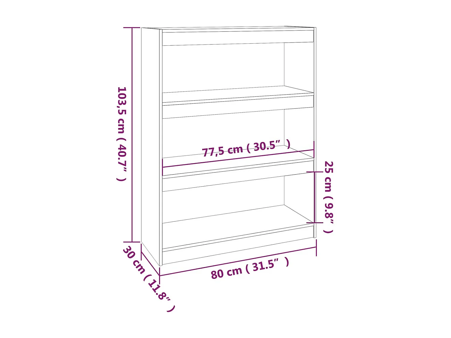 Estantería/divisor de espacios madera de pino 80x30x103,5 cm