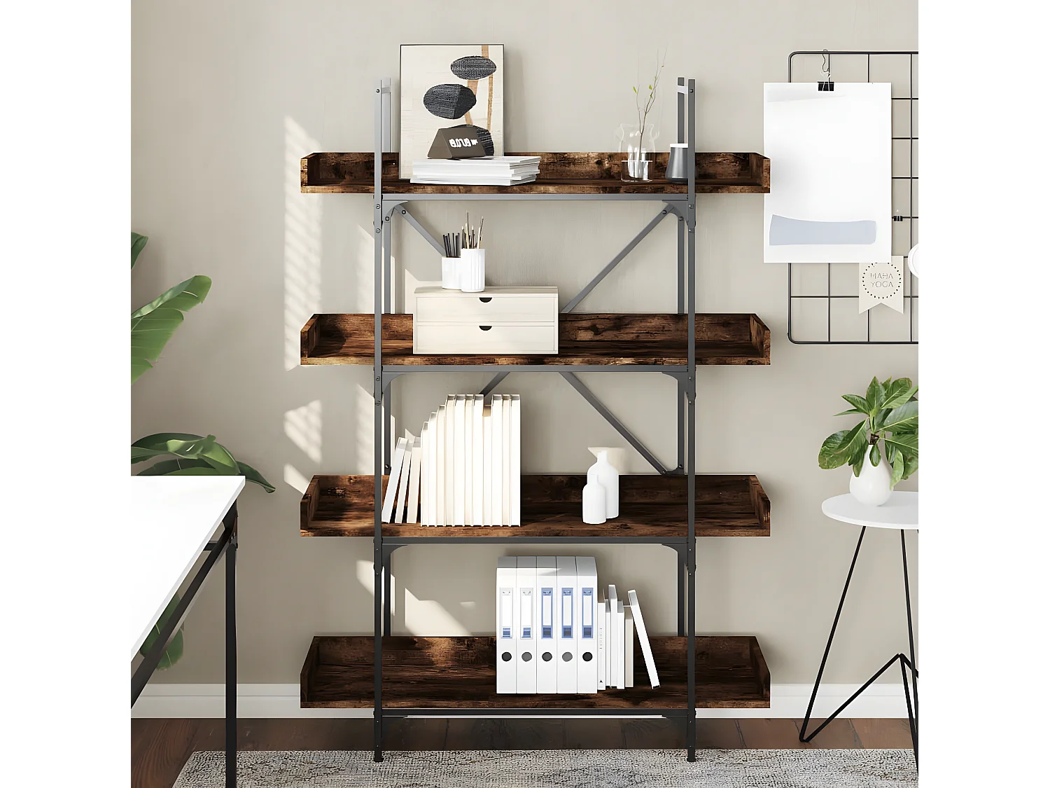 Bibliothèque à 4 niveaux chêne fumé 100x33x145,5 cm