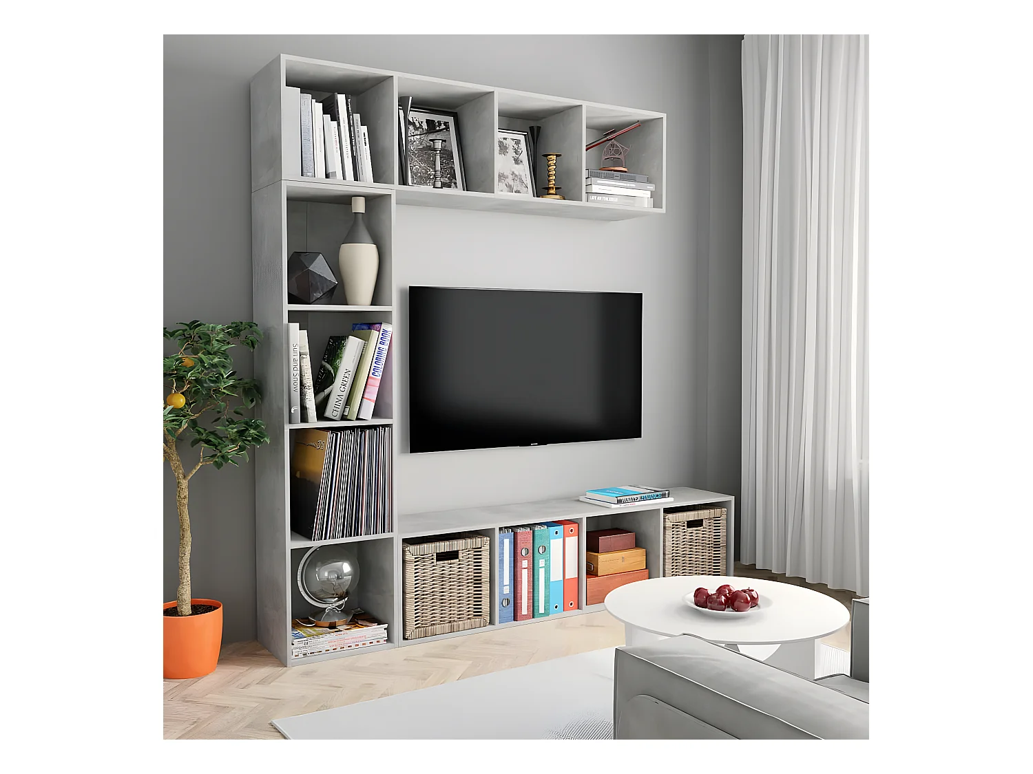 Jeu de bibliothèque/meuble TV 3 pièces Gris béton 180x30x180 cm