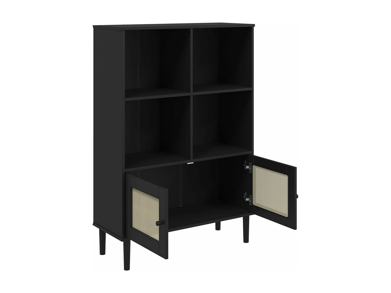 Estantería SENJA aspecto ratán madera pino negro 90x35x130 cm