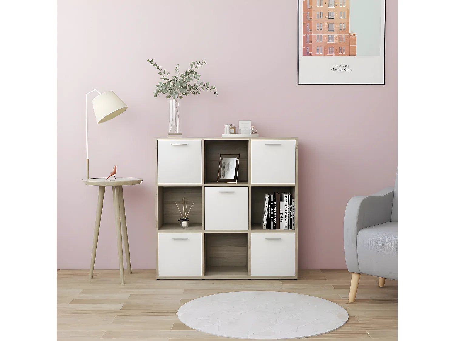 Bibliothèque Blanc et chêne sonoma 90x30x90 cm Aggloméré