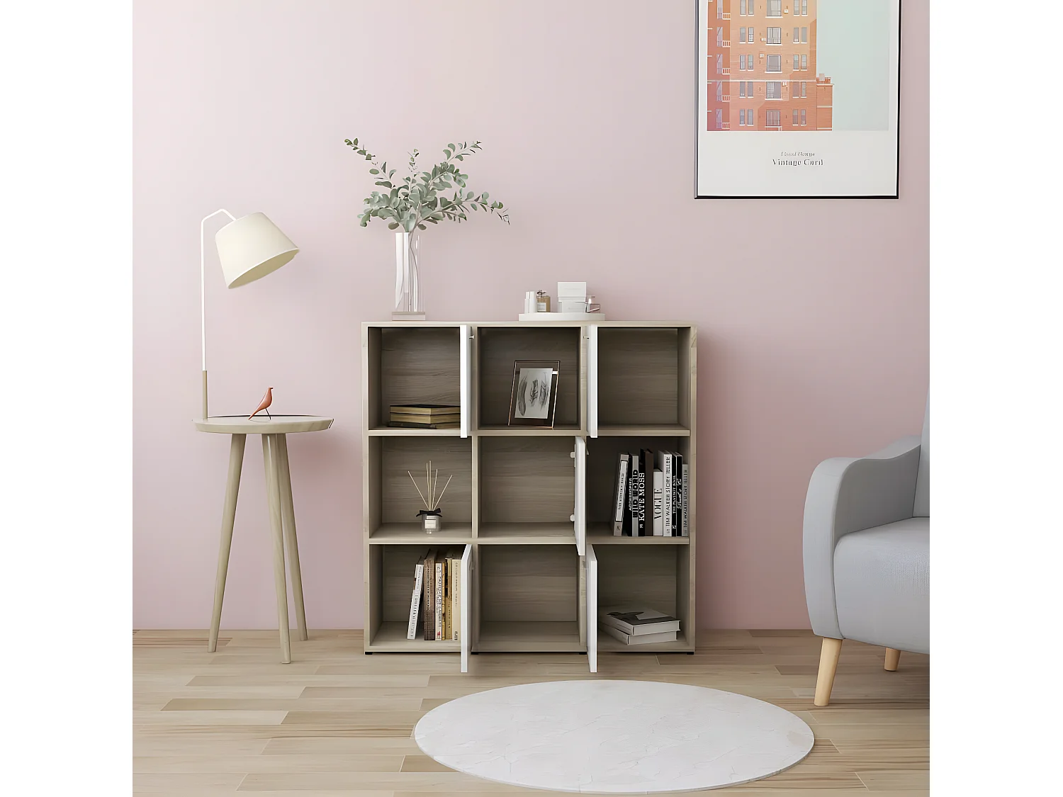 Bibliothèque Blanc et chêne sonoma 90x30x90 cm Aggloméré