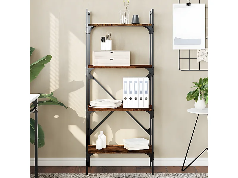 Bibliothèque à 4 niveaux chêne fumé 56x31,5x138,5 cm