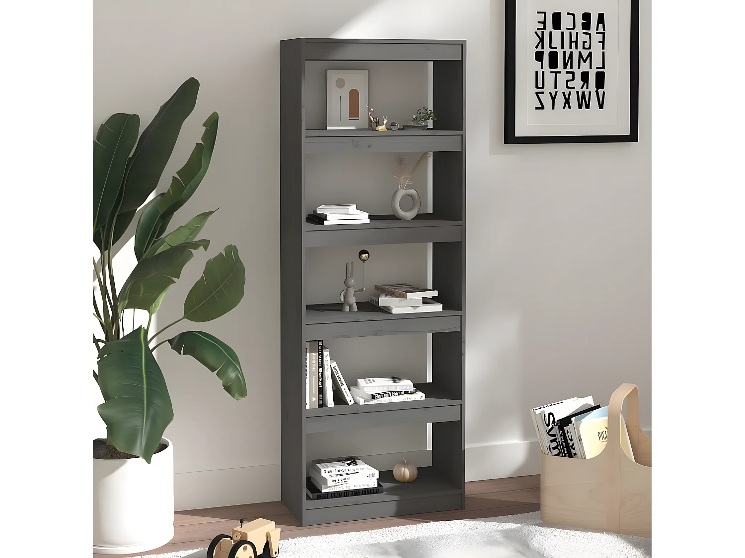 Bibliothèque/Cloison Gris 60x30x167,5 cm Bois massif de pin