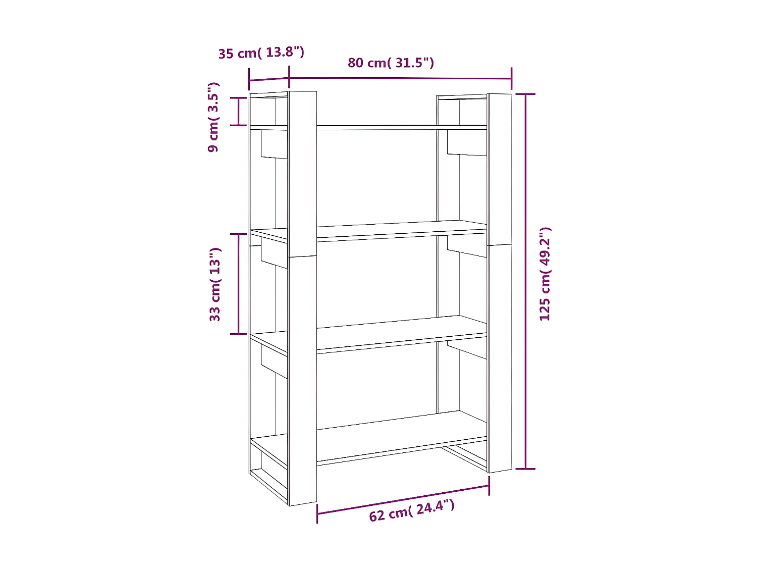 Bibliothèque/Cloison Marron miel 80x35x125 cm Bois massif