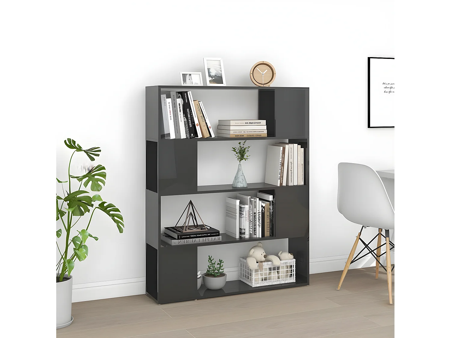 Bibliothèque/Séparateur de pièce Gris brillant 100x24x124 cm
