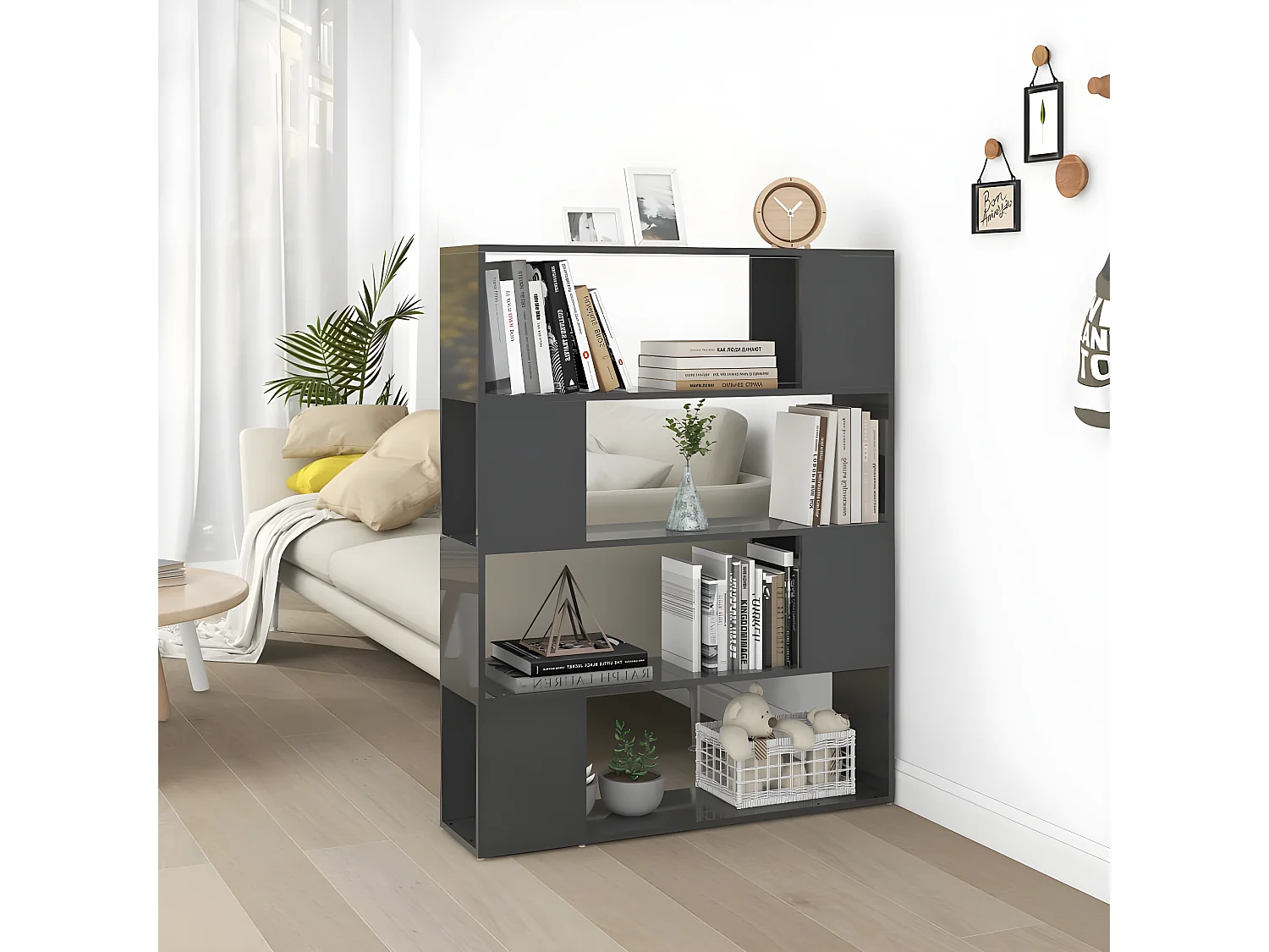 Bibliothèque/Séparateur de pièce Gris brillant 100x24x124 cm