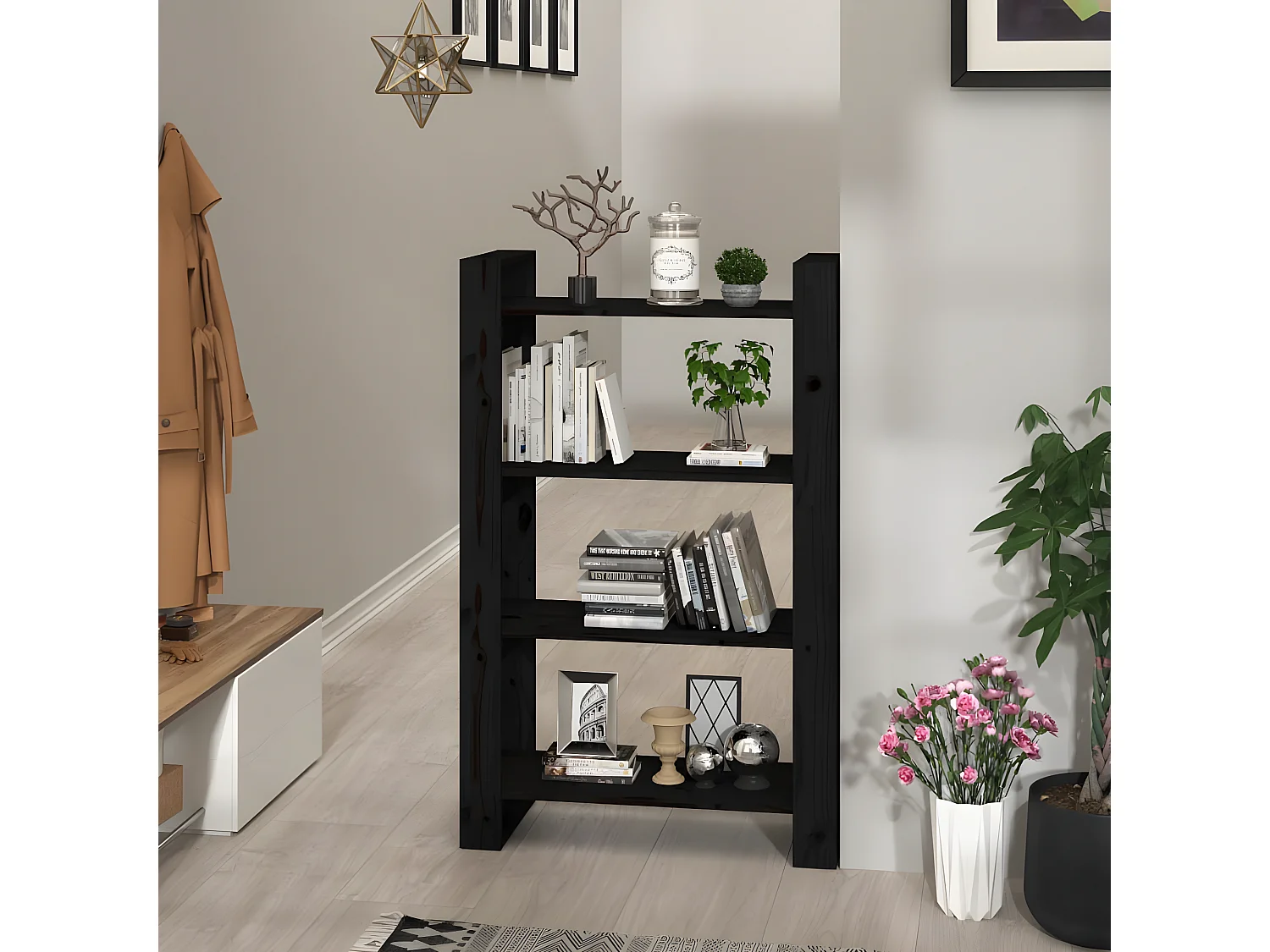 Bibliothèque/Séparateur de pièce Noir 80x35x125 cm Pin massif