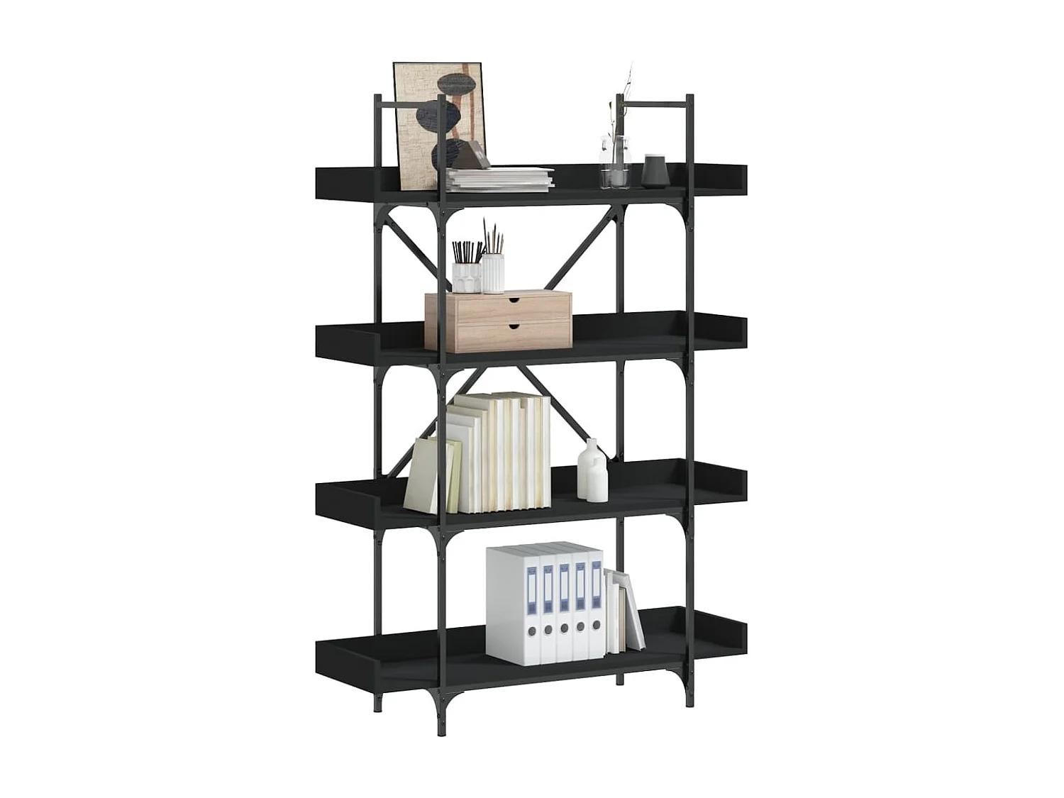 Bibliothèque à 4 niveaux noir 100x33x145,5 cm bois d'ingénierie