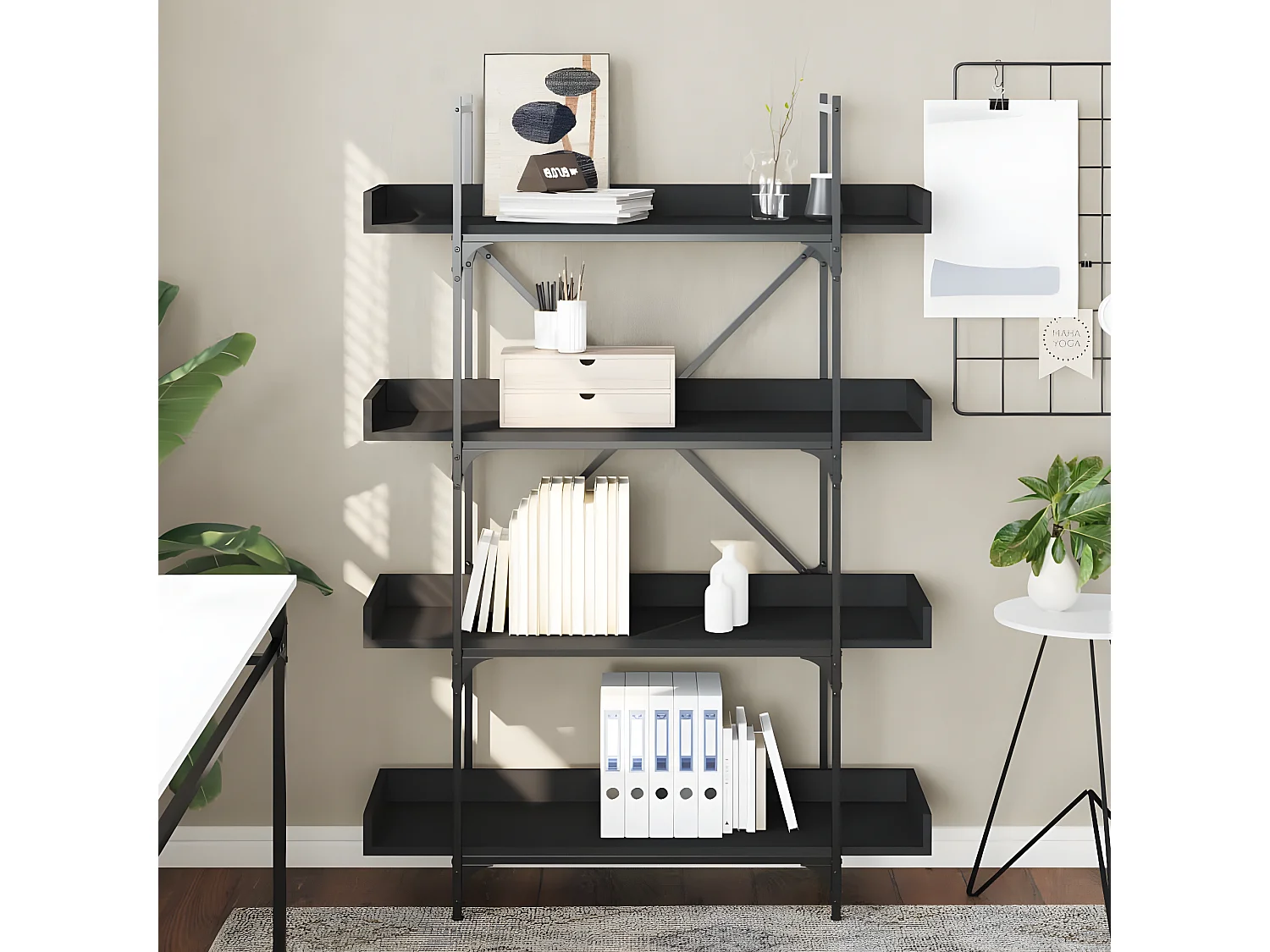 Bibliothèque à 4 niveaux noir 100x33x145,5 cm bois d'ingénierie