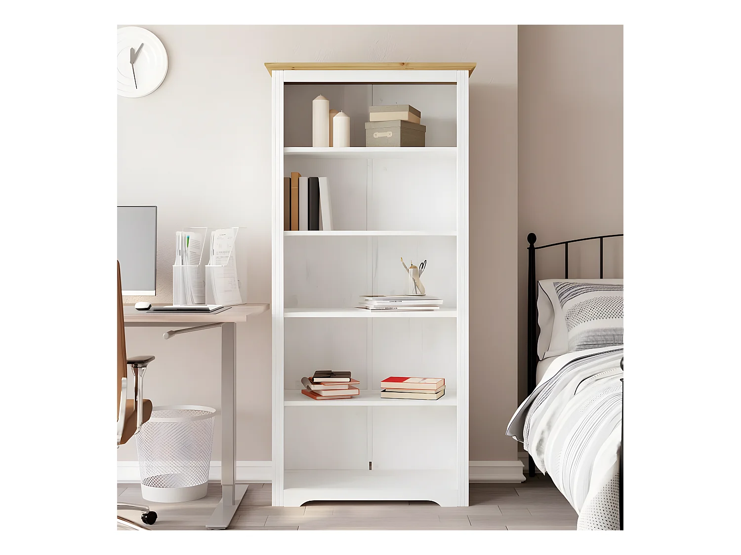 Bibliothèque BODO marron 80x38x180 cm bois pin massif 5 niveaux
