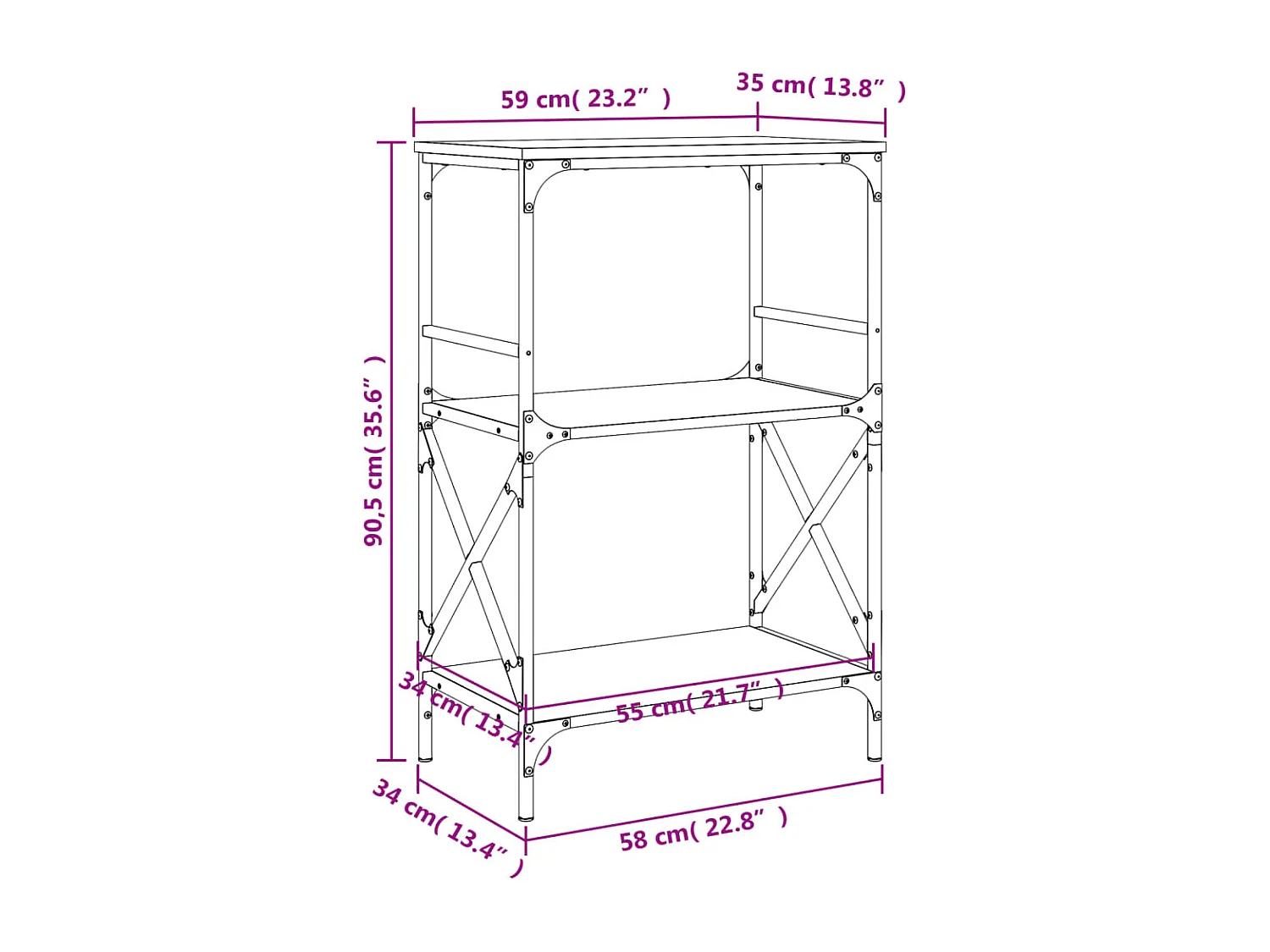 Boekenkast 3-laags 59x35x90,5 cm bewerkt hout bruin eikenkleur