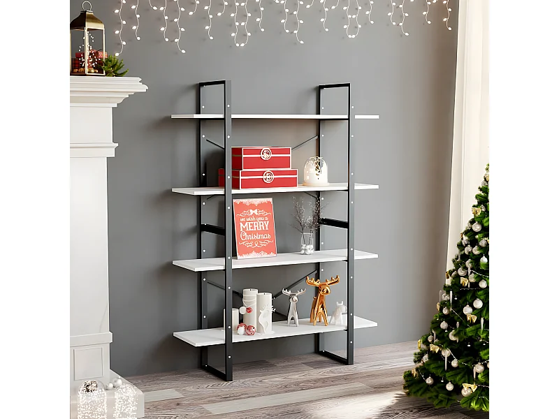 Bibliothèque à 4 niveaux Blanc 100x30x140 cm Aggloméré