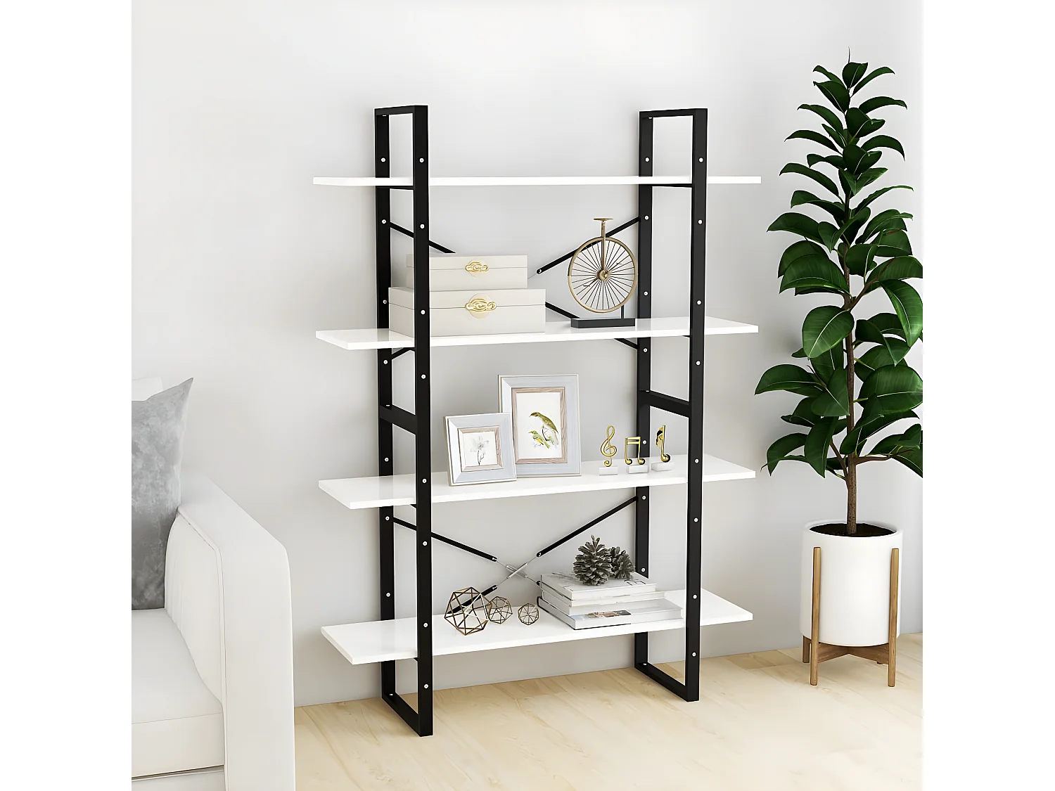 Bibliothèque à 4 niveaux Blanc 100x30x140 cm Aggloméré