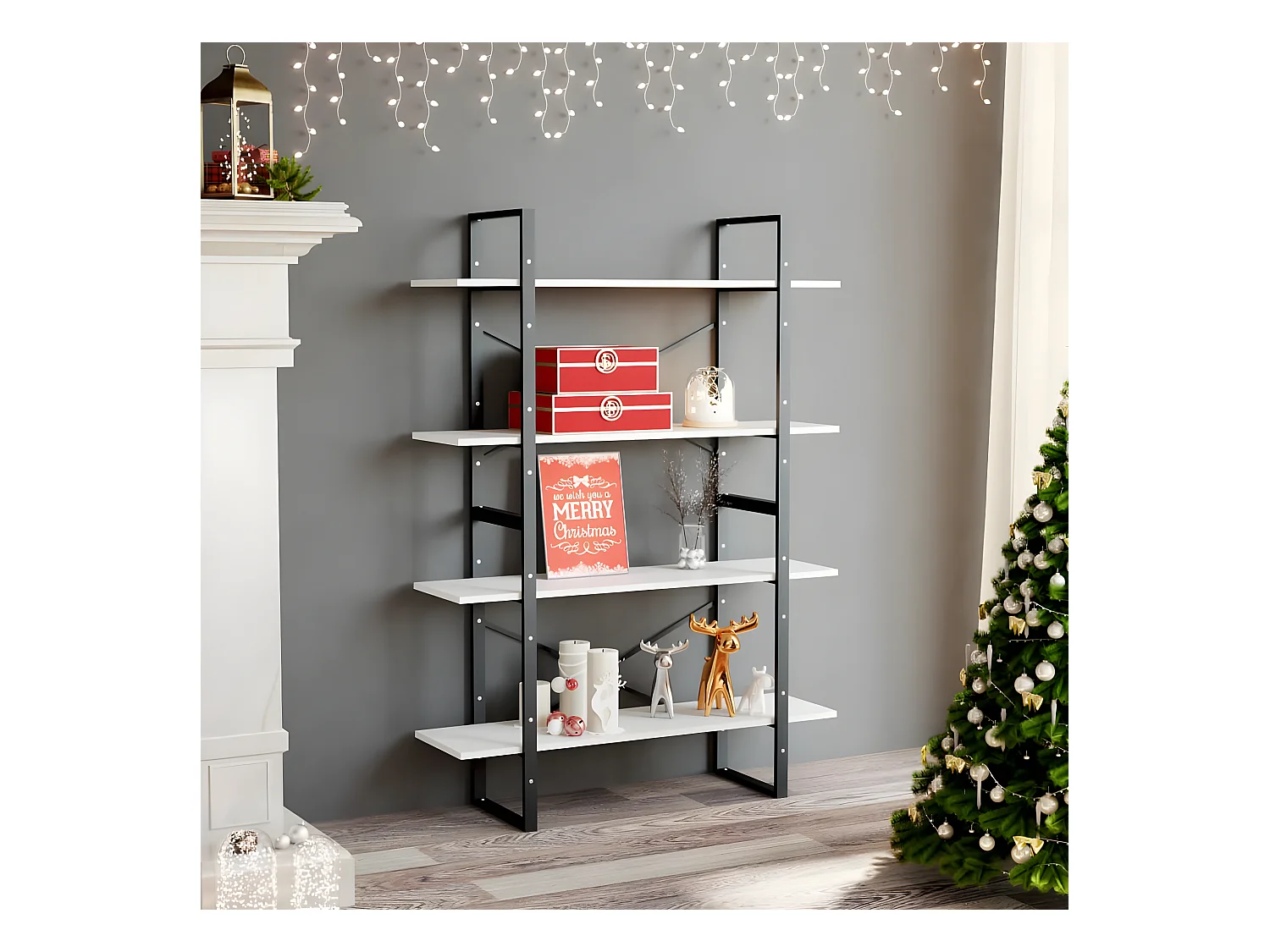 Bibliothèque à 4 niveaux Blanc 100x30x140 cm Aggloméré