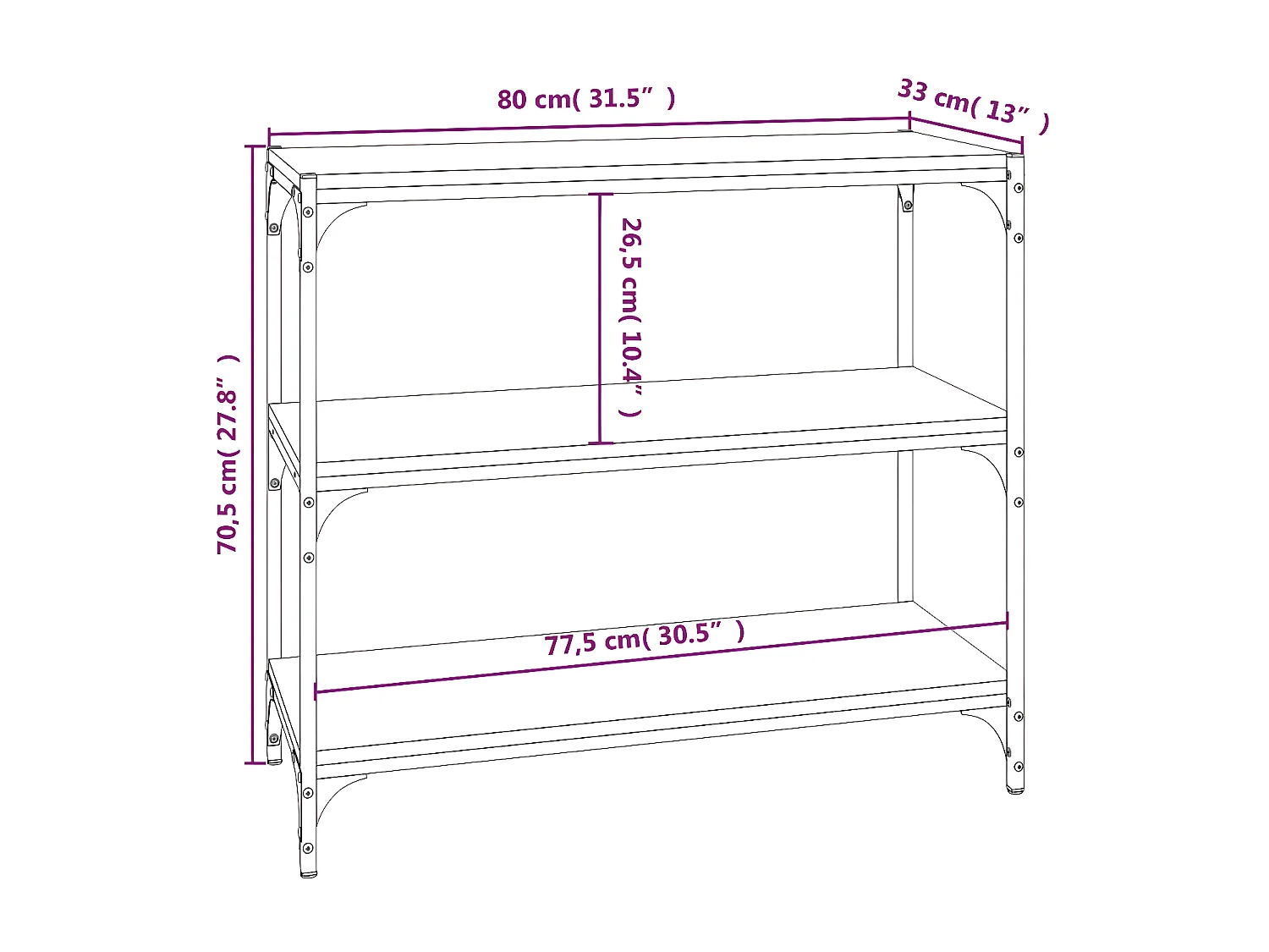 Bibliothèque Chêne fumé 80x33x70,5cm Bois d'ingénierie et acier
