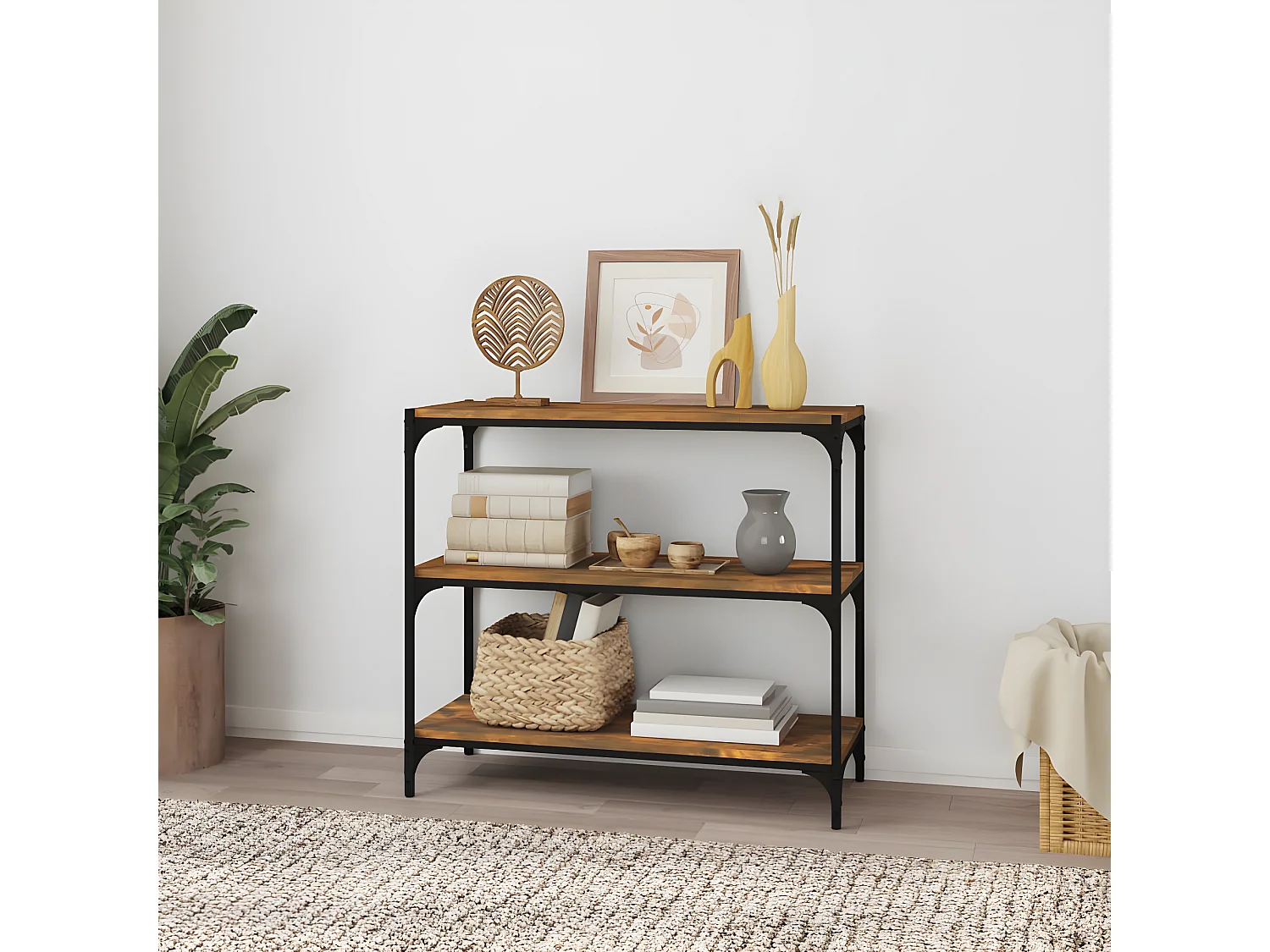 Boekenkast 80x33x70,5 cm hout en staal gerookt eikenkleur