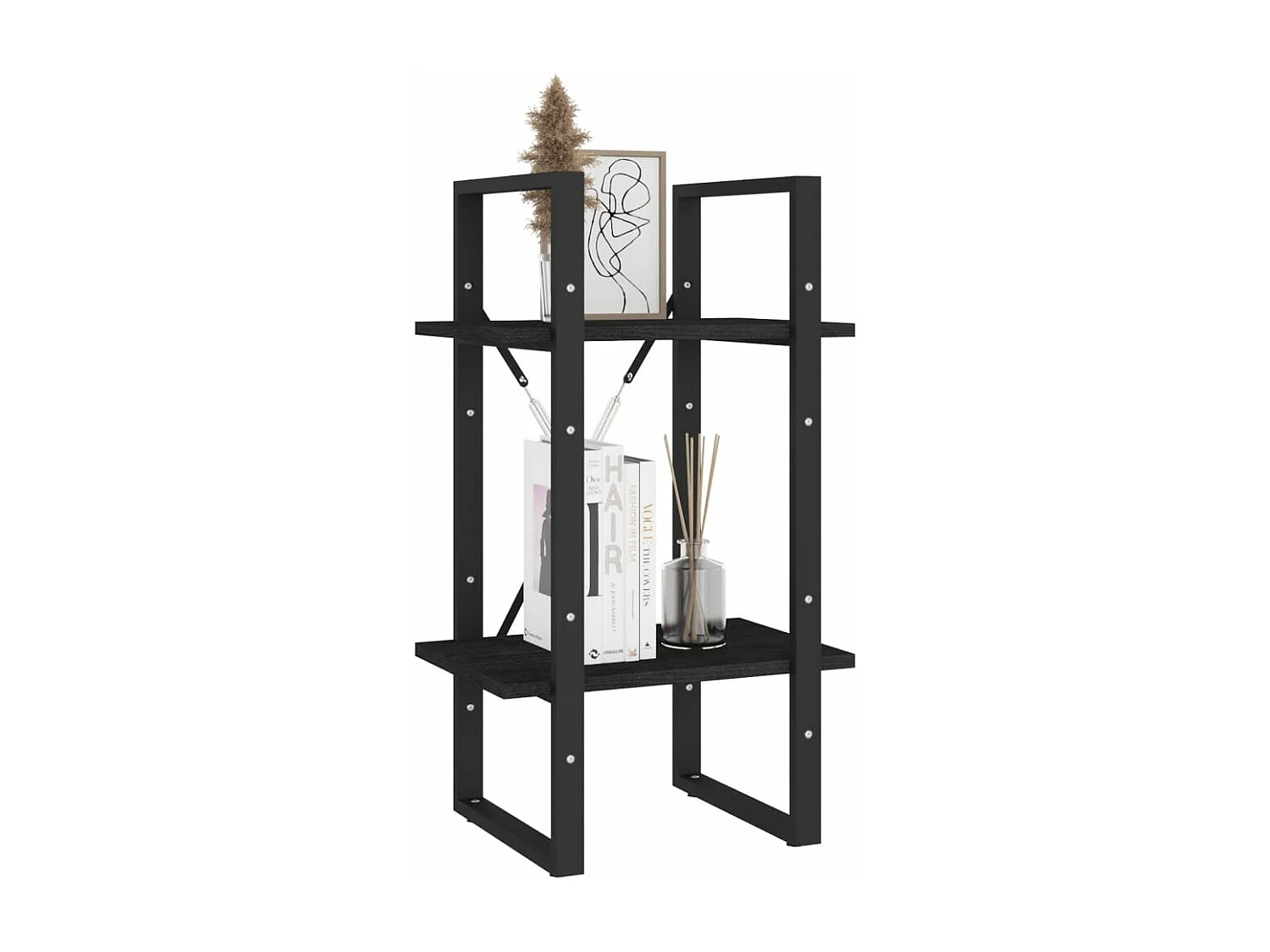 Bibliothèque à 2 niveaux Noir 40x30x70 cm Bois de pin massif