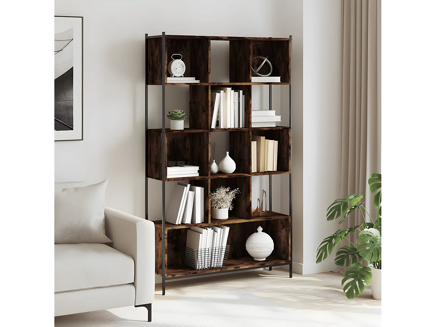 Bibliothèque chêne fumé 102x28x172 cm bois d'ingénierie