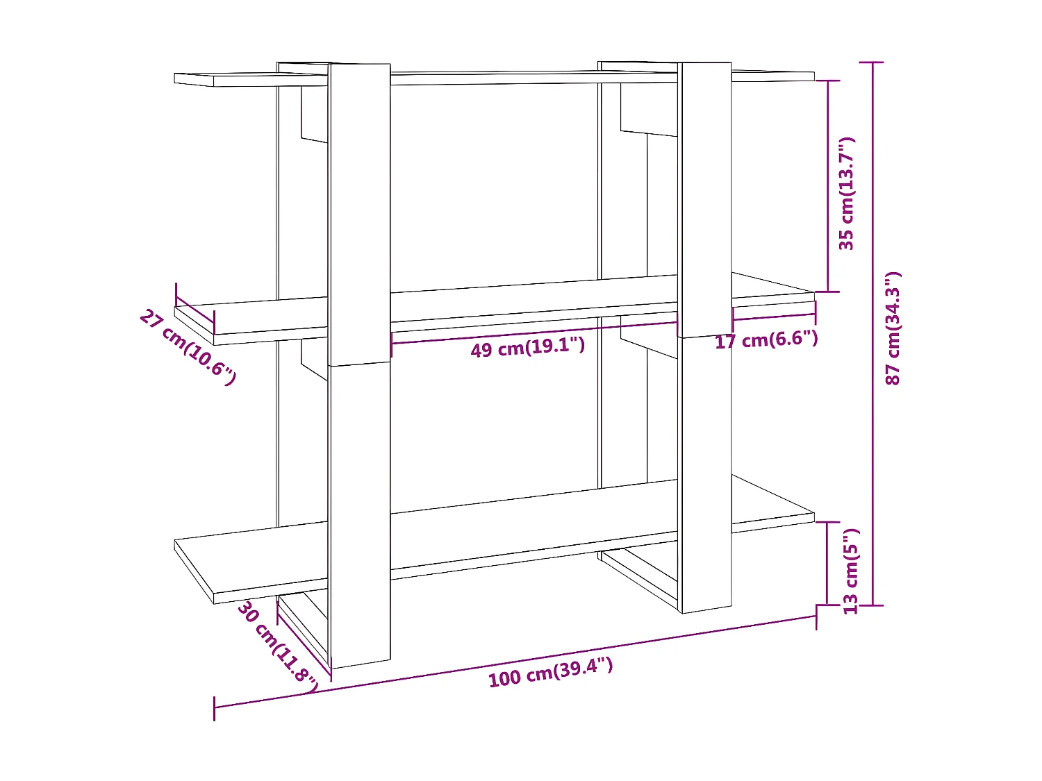 Bibliothèque/Séparateur de pièce Sonoma gris 100x30x87 cm