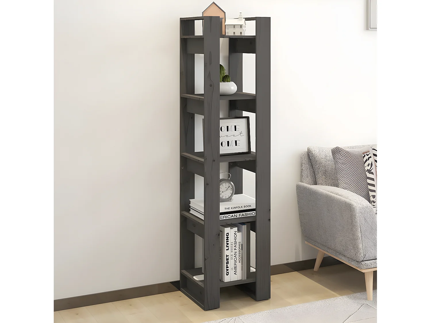 Bibliothèque/Séparateur de pièce Gris 41x35x160 cm Pin solide