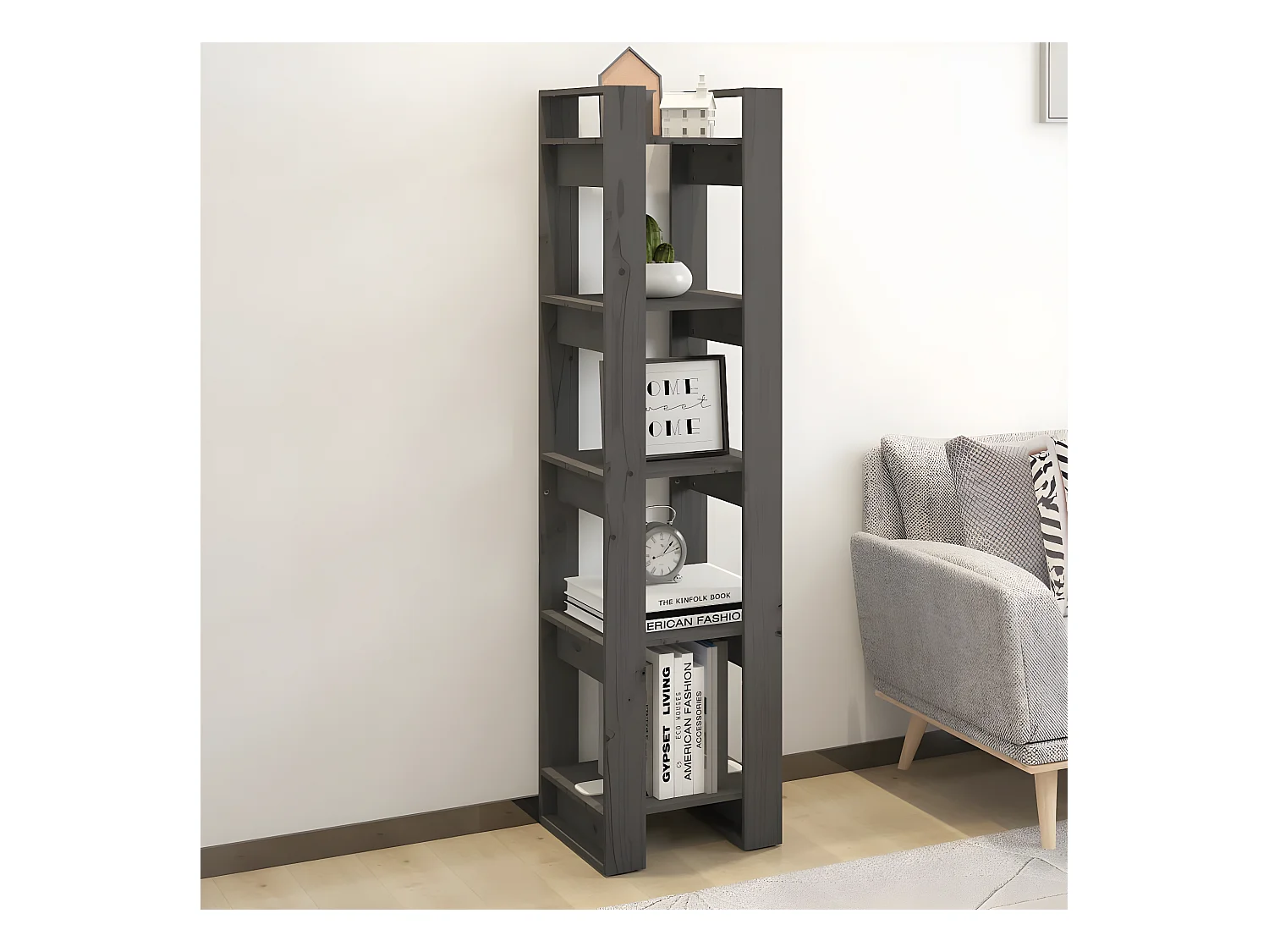 Bibliothèque/Séparateur de pièce Gris 41x35x160 cm Pin solide