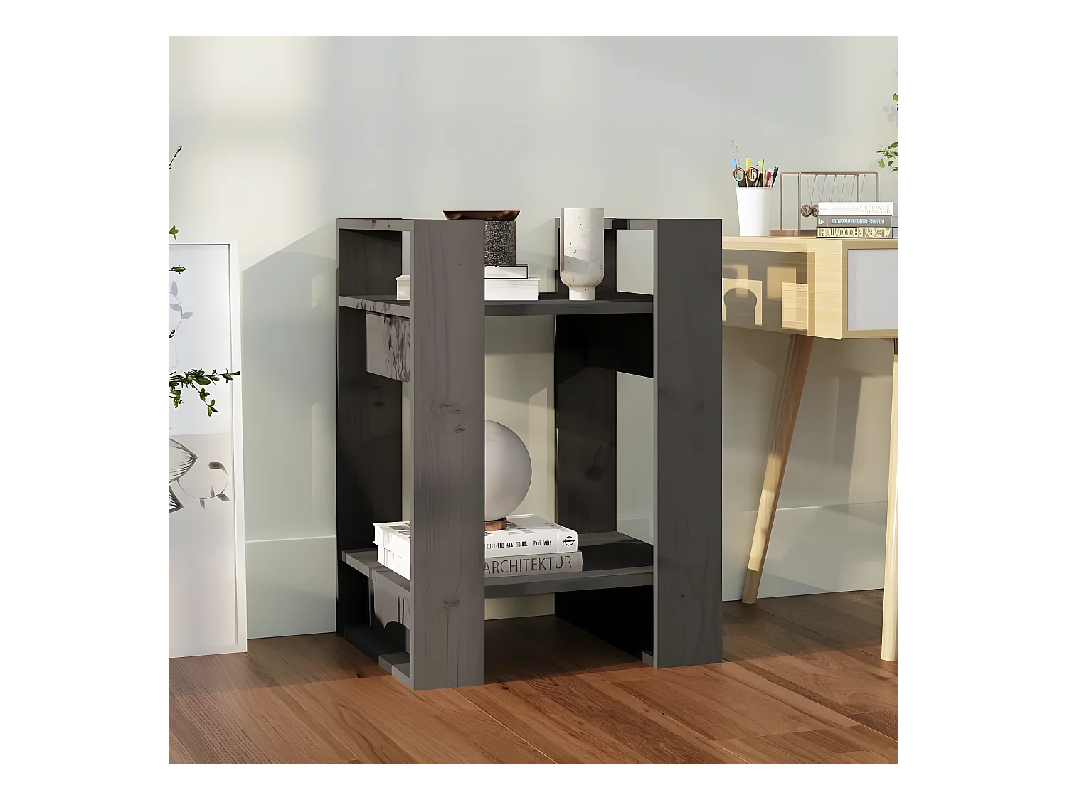 Bibliothèque/Séparateur de pièce Gris 41x35x57 cm Pin solide