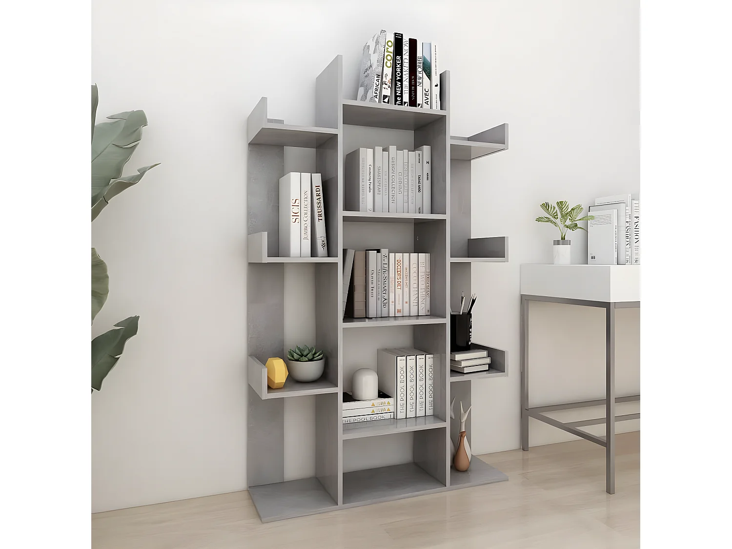 Bibliothèque Gris béton 86x25,5x140 cm Aggloméré