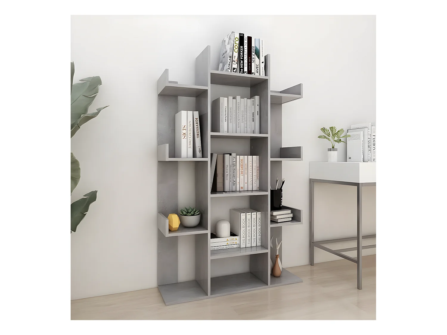 Bibliothèque Gris béton 86x25,5x140 cm Aggloméré