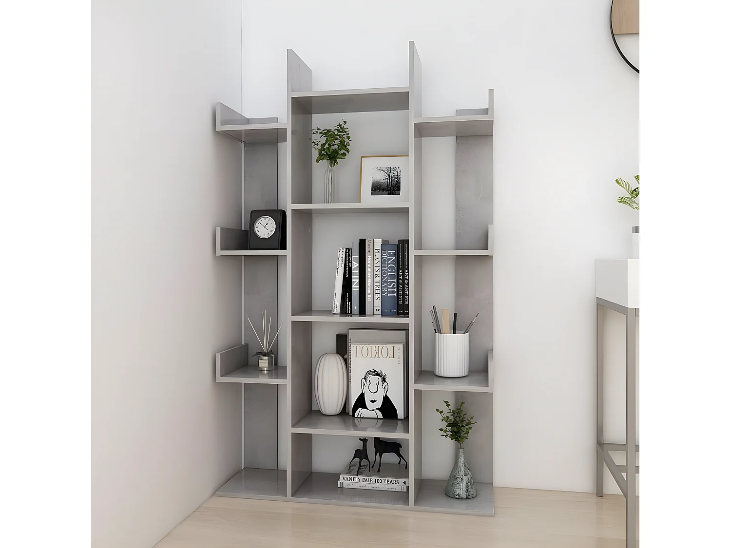 Bibliothèque Gris béton 86x25,5x140 cm Aggloméré