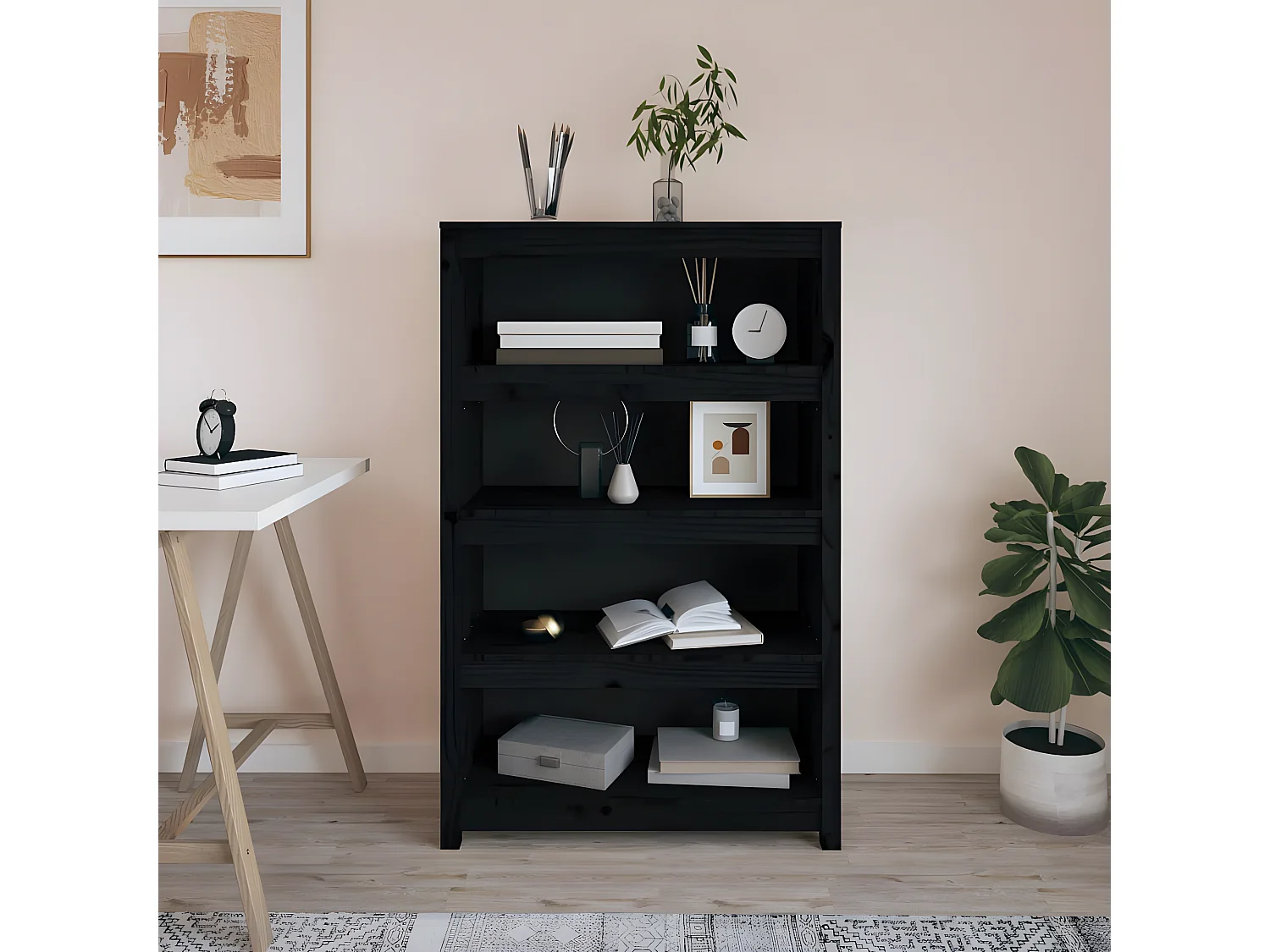 Bibliothèque Noir 80x35x126 cm Bois de pin massif