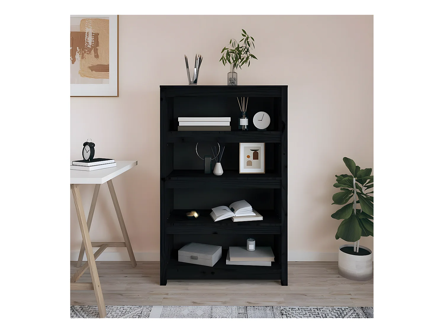 Bibliothèque Noir 80x35x126 cm Bois de pin massif