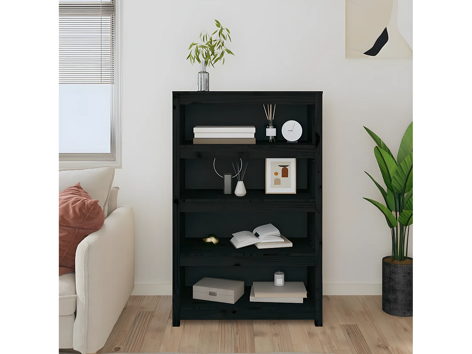 Bibliothèque Noir 80x35x126 cm Bois de pin massif