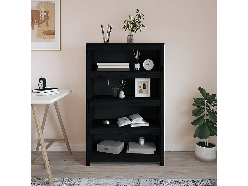 Estantería madera maciza de pino negra 80x35x126 cm